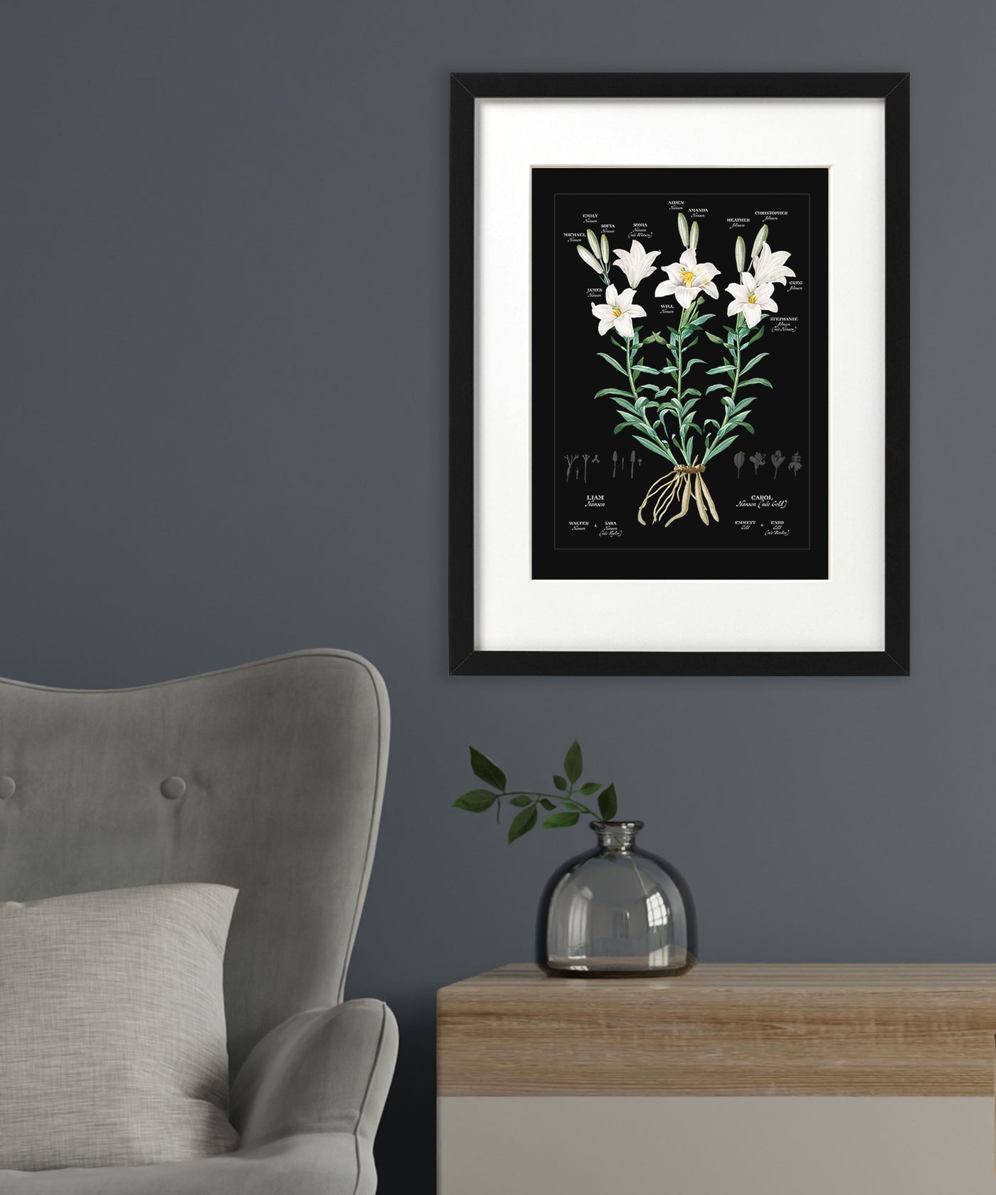 White Lily on Black Family Botanic Family Tree Lifestyle image