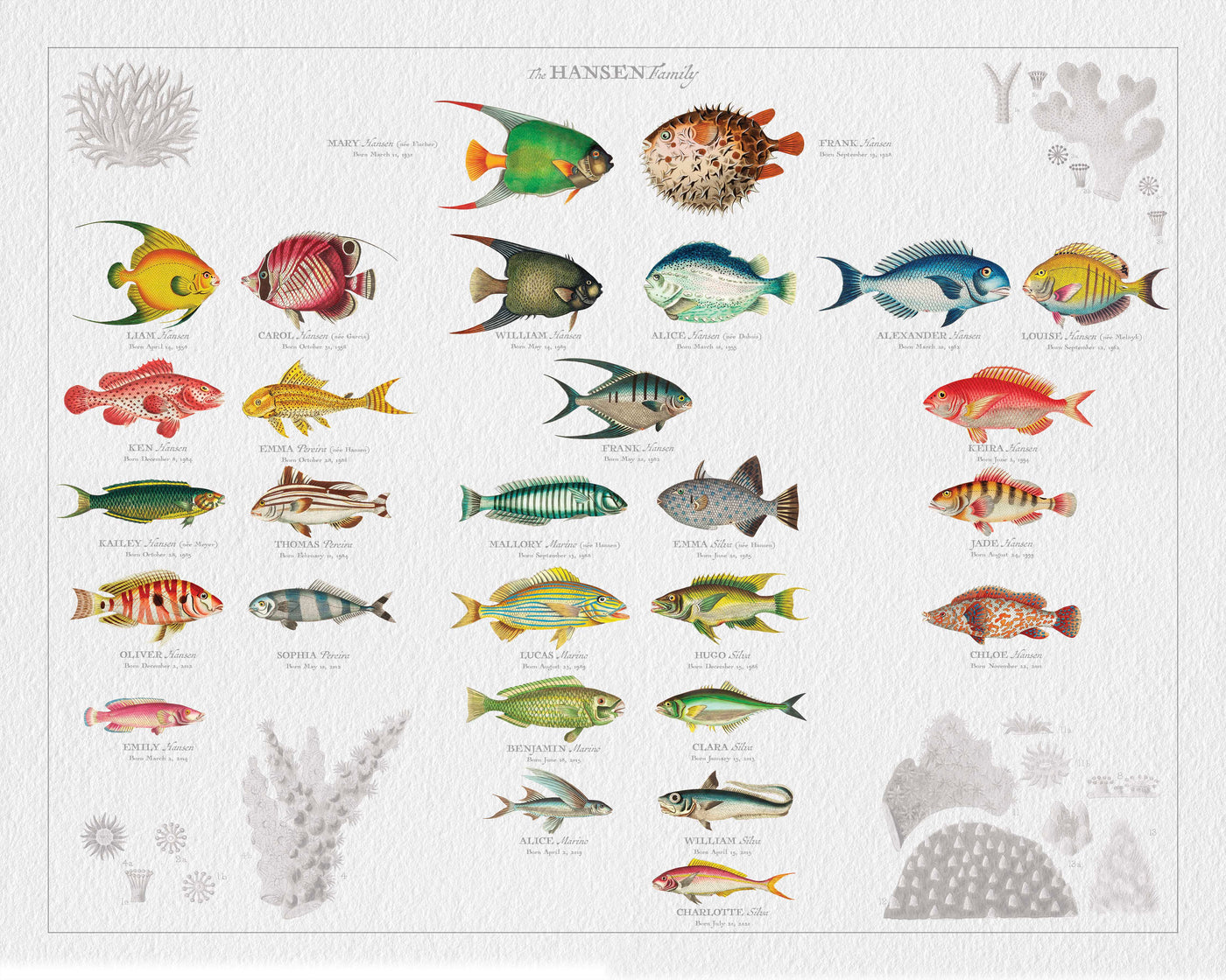 VINTAGE FISH FAMILY BOTANIC - Print Only