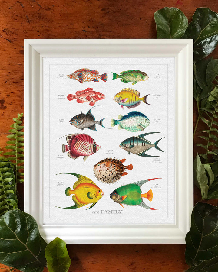 PORTRAIT VINTAGE FISH FAMILY BOTANIC- Custom & Framed Family Tree