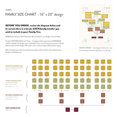 family size chart 16 x 20 VINTAGE SORREL FAMILY BOTANIC