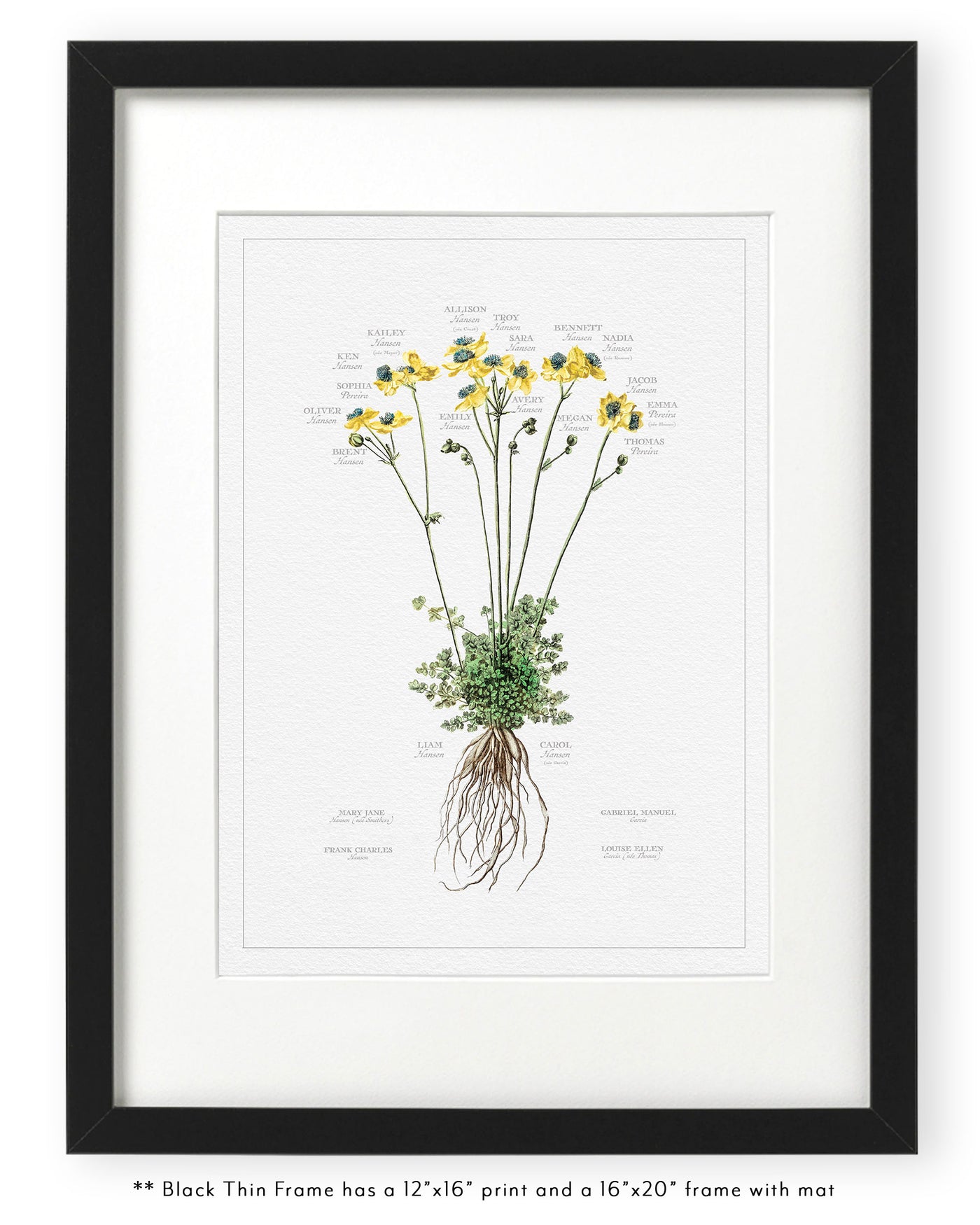 Dutch Wild Flower Family Botanic 12" x 16" in Thin Black Frame