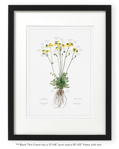 Dutch Wild Flower Family Botanic 12" x 16" in Thin Black Frame